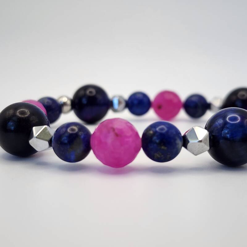 Galaxy Tiger's Eye, Lapis, Tourmaline, & Hematite Bracelet