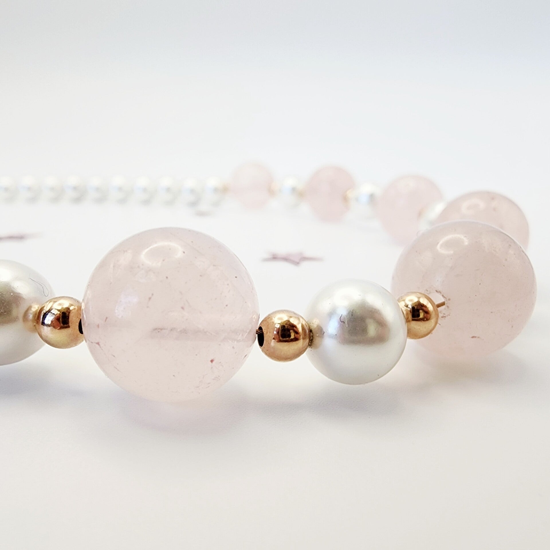 Rose Quartz, Mother of Pearl Necklace, Rose Gold Filled