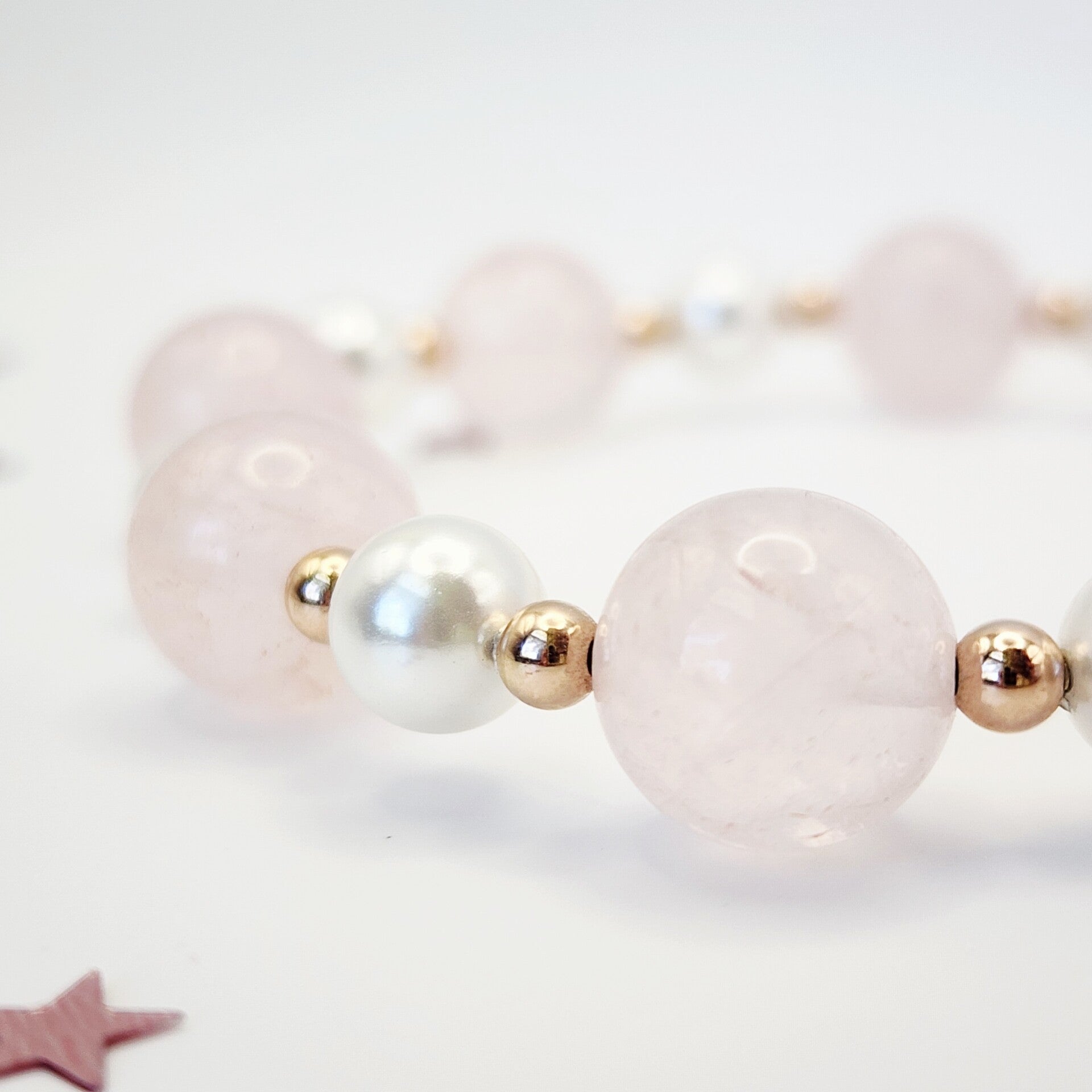 Rose Quartz, Mother of Pearl Bracelet, Rose Gold Filled