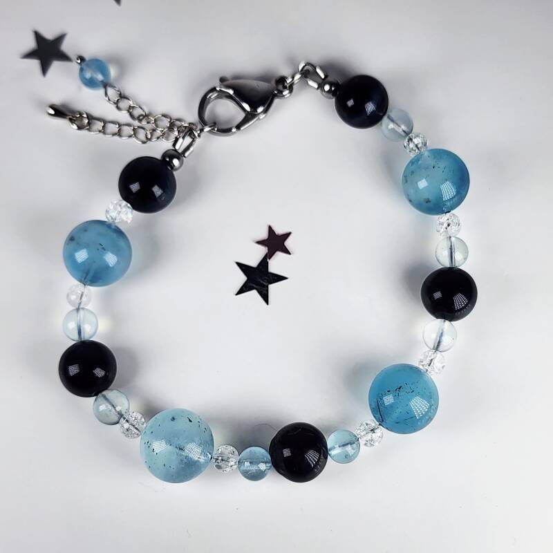 Aquamarine, Blue Tiger's Eye, Crystal Quartz Bracelet, Stainless Steel