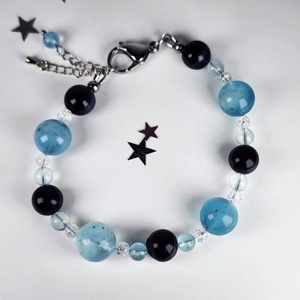 Aquamarine, Blue Tiger's Eye, Crystal Quartz Bracelet, Stainless Steel