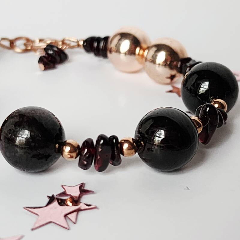 Garnet, Hematite, & Rose Gold Filled Bracelet, Rose Gold Filled Components