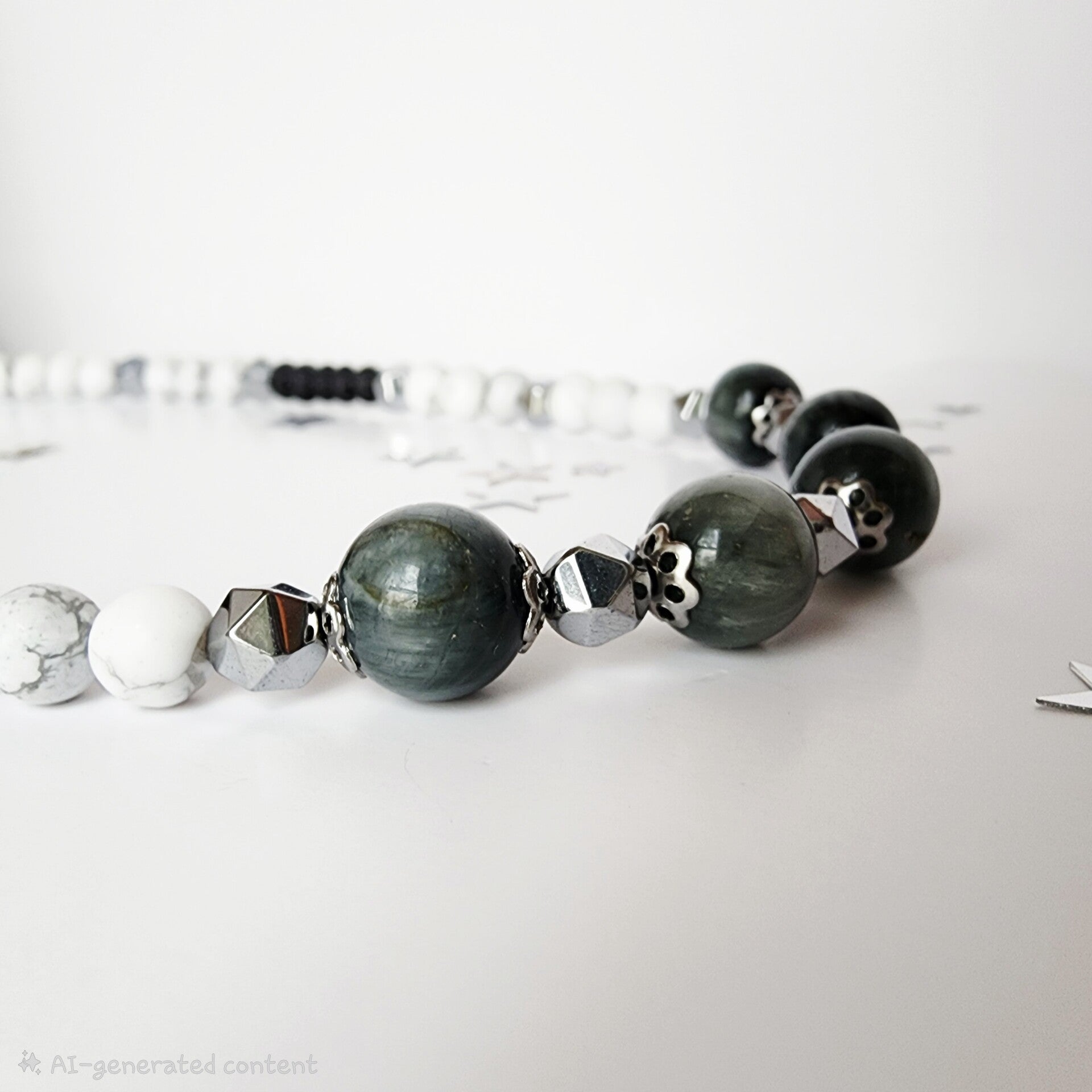 Eagle Eye, Howlite, Hematite, and Onyx Necklace, Stainless Steel