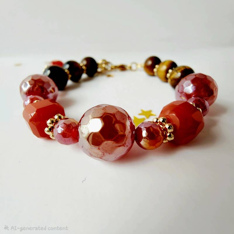 Mystic Carnelian & Tiger’s Eye Bracelet, 18K Gold Filled