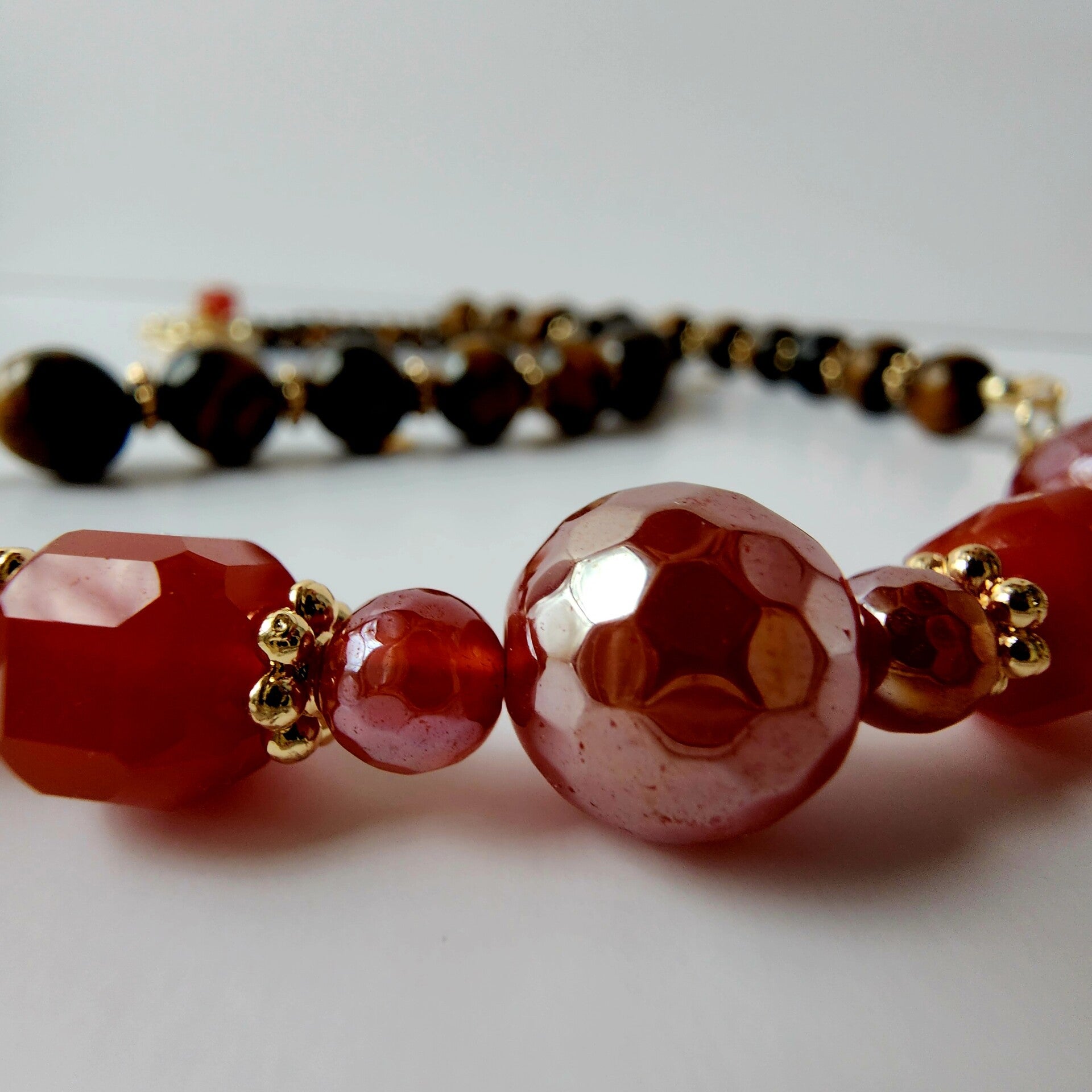 Mystic Carnelian & Tiger’s Eye Necklace, 18K Gold Filled Chain