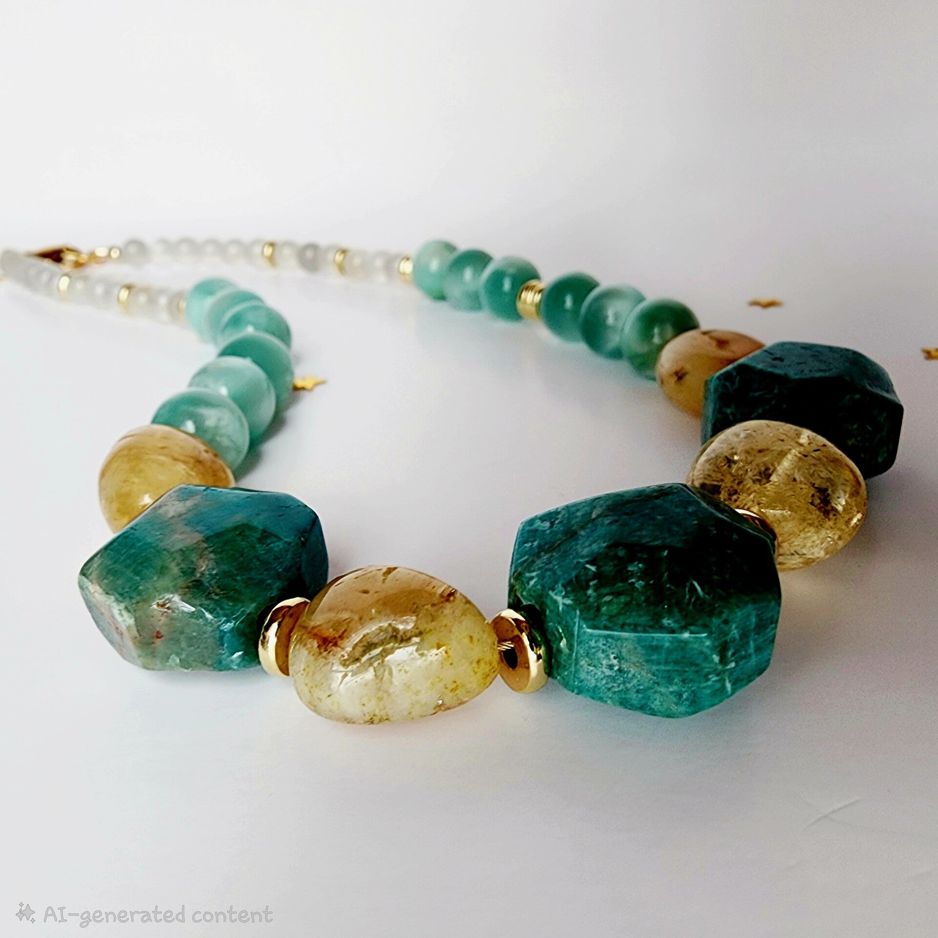 Russian Amazonite, Citrine, & Moonstone Necklace, Gold Filled Components