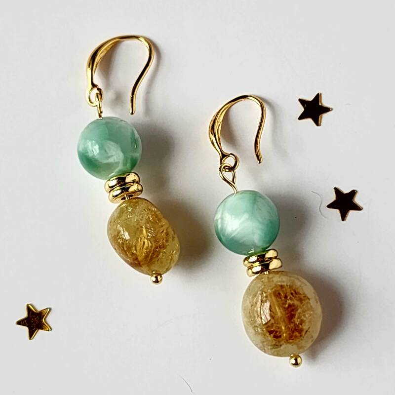 Citrine & Moonstone Pair of Dangle Earrings, 18k Gold Filled