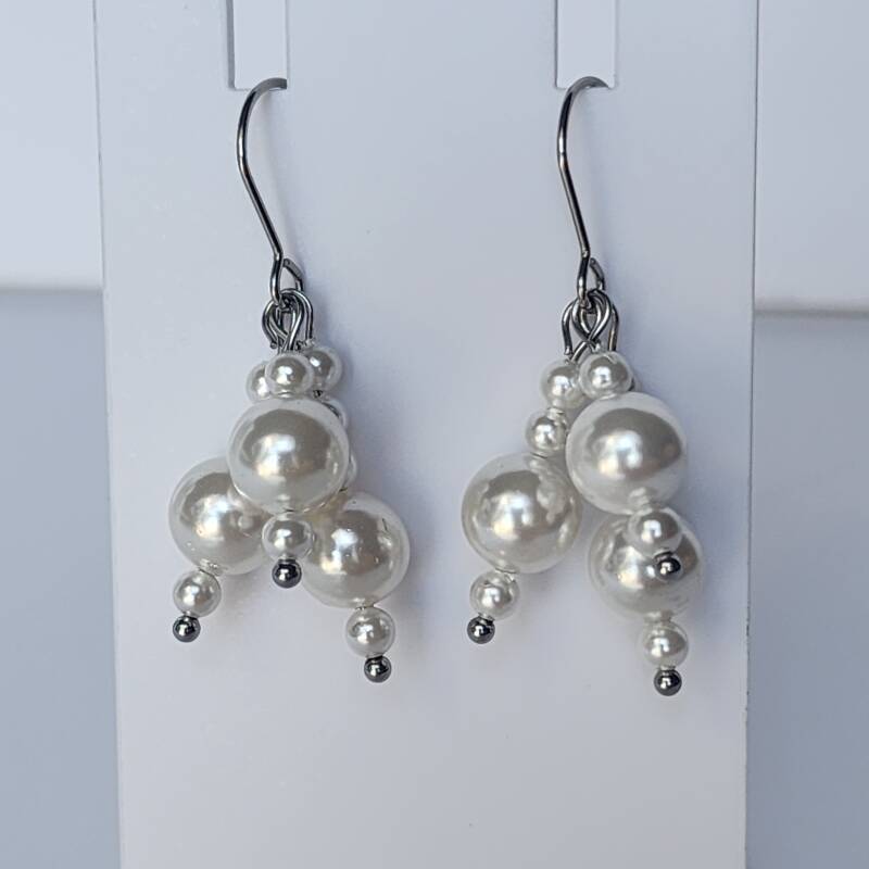 Mother of Pearl Pair of Dangle Earrings, Stainless Steel