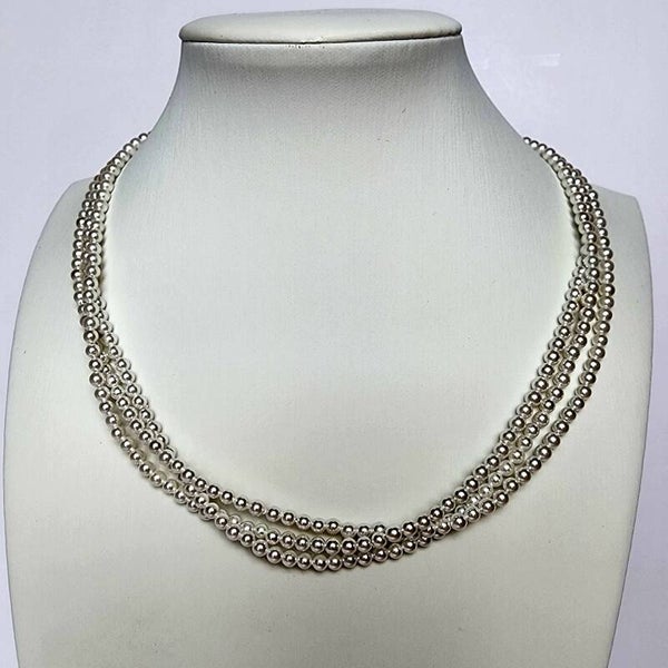 Mother of Pearl triple choker necklace, stainless steel