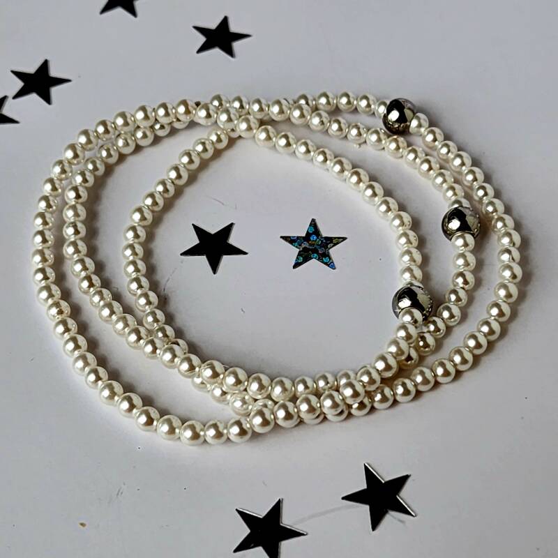 Mother of Pearl Stretch Bracelets, stainless steel - Set of 3