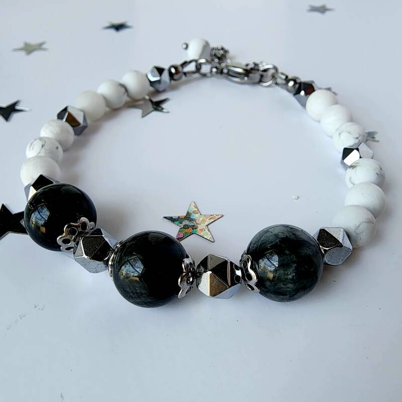 Eagle Eye, Howlite, and Hematite Bracelet, Stainless Steel