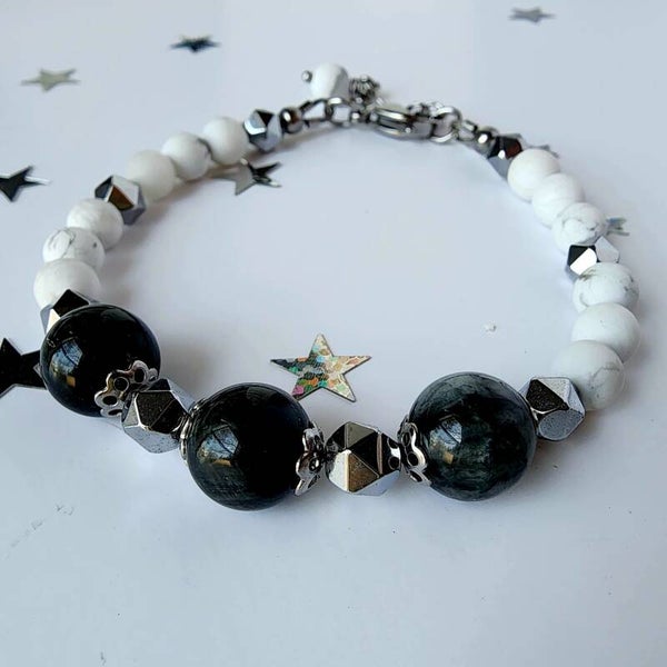 Eagle Eye, Howlite, and Hematite Bracelet, Stainless Steel