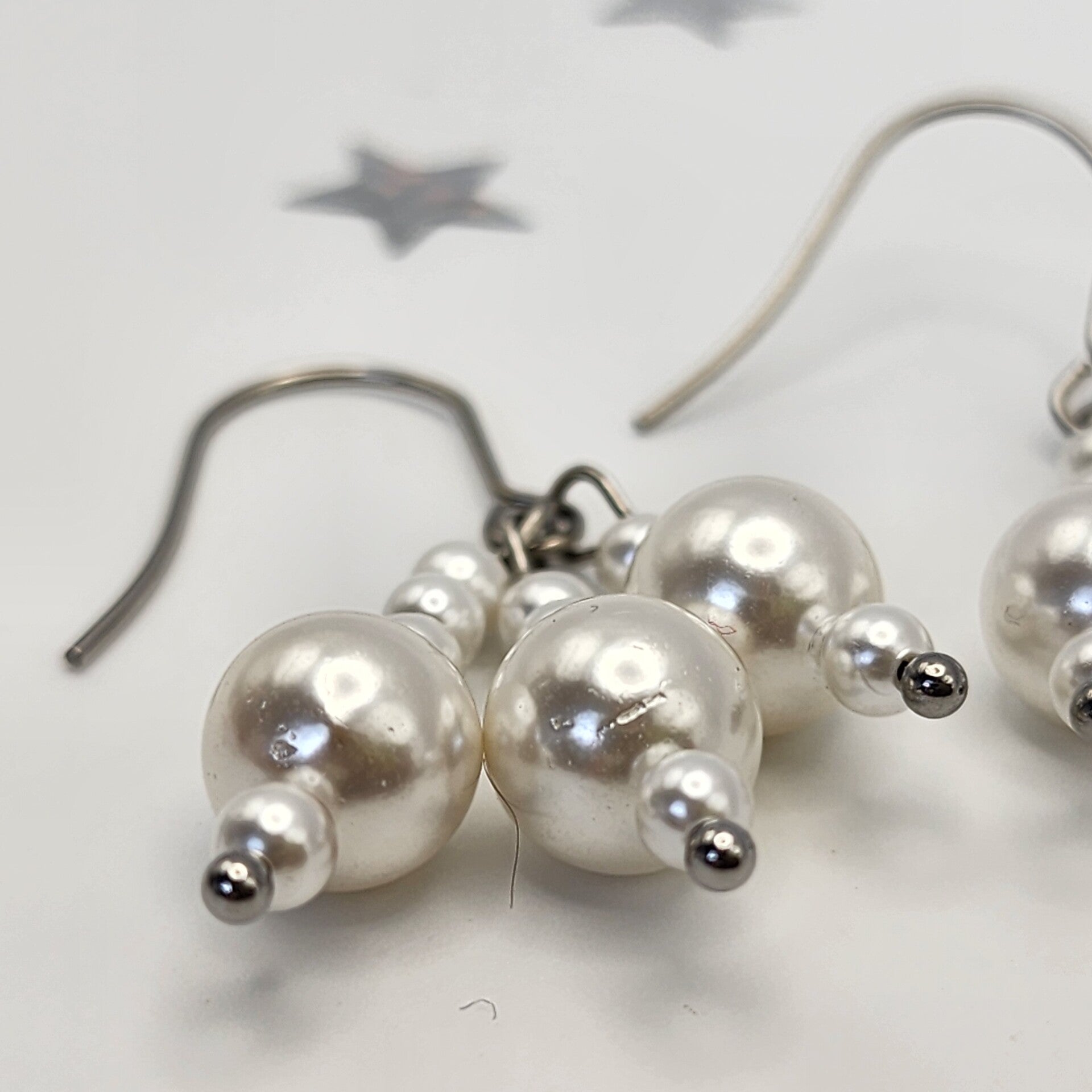 Mother of Pearl Pair of Dangle Earrings, Stainless Steel