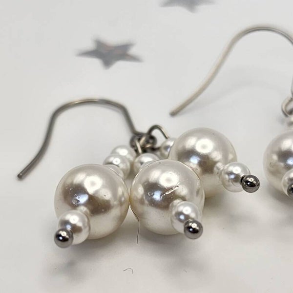 Mother of Pearl Pair of Dangle Earrings, Stainless Steel