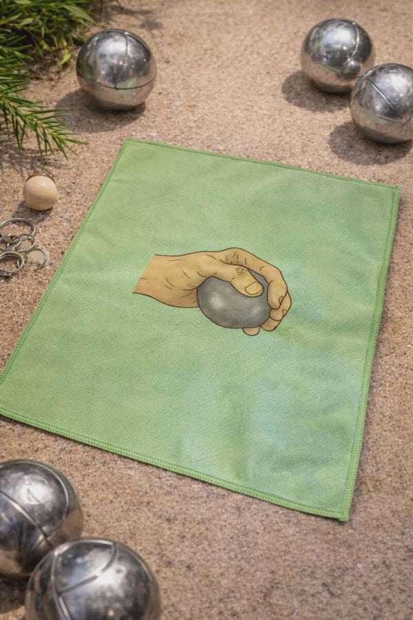 Chiffon personnalisé - Modèle main avec boule de pétanque