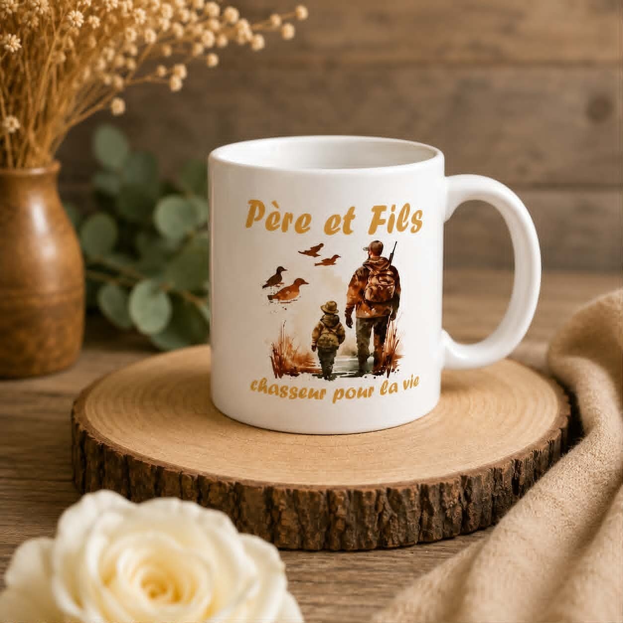 Mug personnalisé - Thème chasse - Modèle chasseur avec son fils