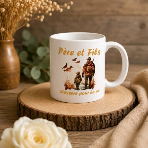 Mug personnalisé - Thème chasse - Modèle chasseur avec son fils
