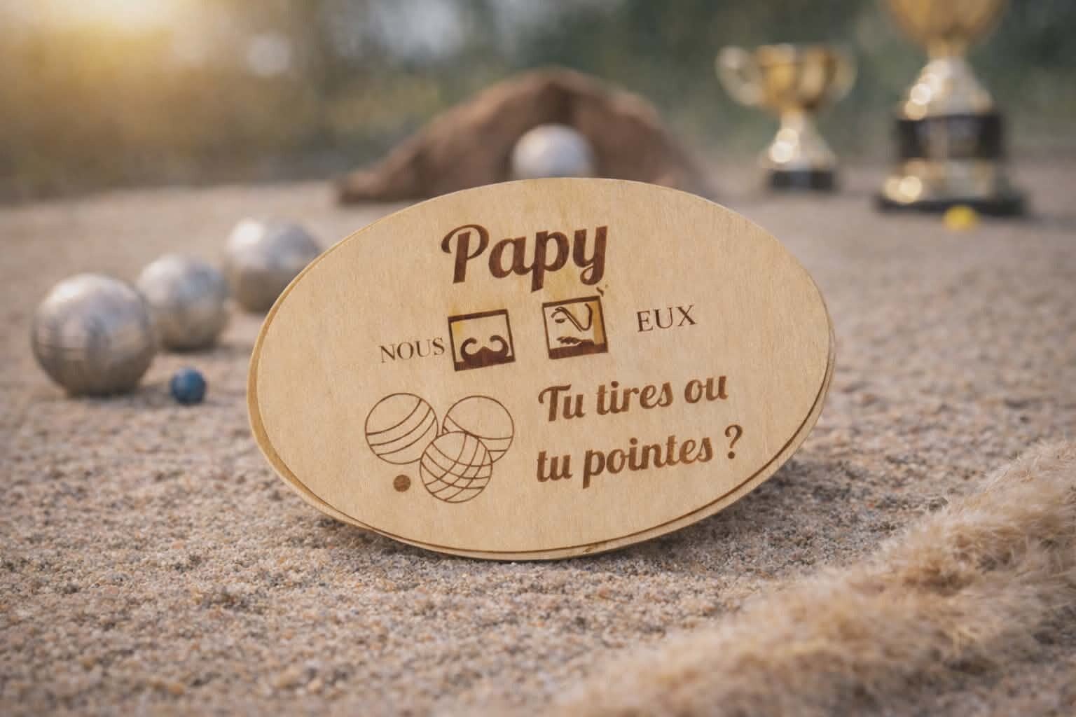 Marqueur de score de poche personnalisé - Modèle triplette de pétanque avec cochonnet