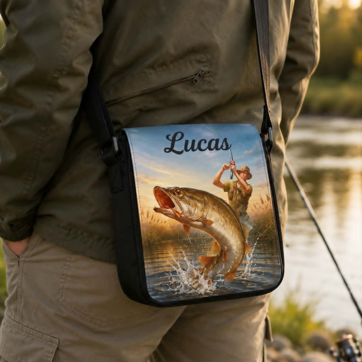 Sac bandoulière personnalisé - Thème pêche - Modèle carpe