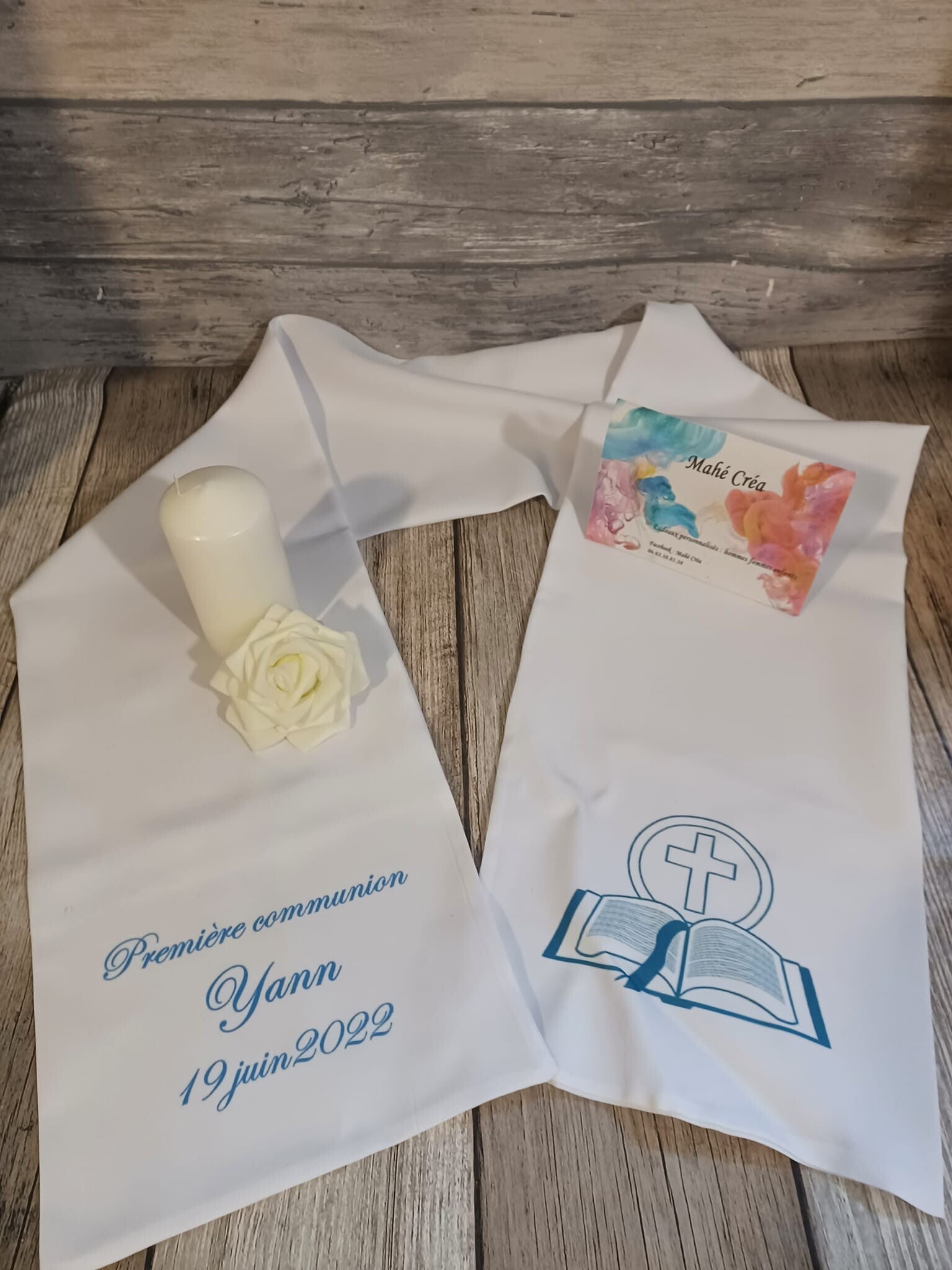 Echarpe de baptême ou communion personnalisée - Modèle bible religieuse