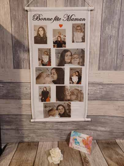 Panneau murale textile personnalisé - Modèle jusqu'à 10 photos + texte