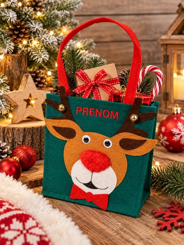 Sac de Noël personnalisé - Sac à cadeaux personnalisé - Modèle rennes