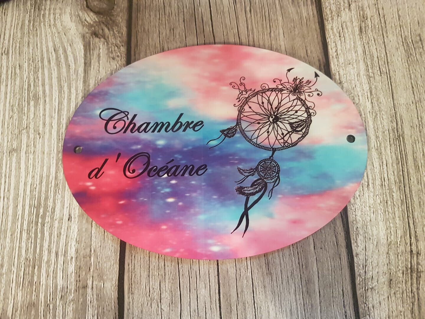 Plaque de porte personnalisée - Modèle fond galaxie