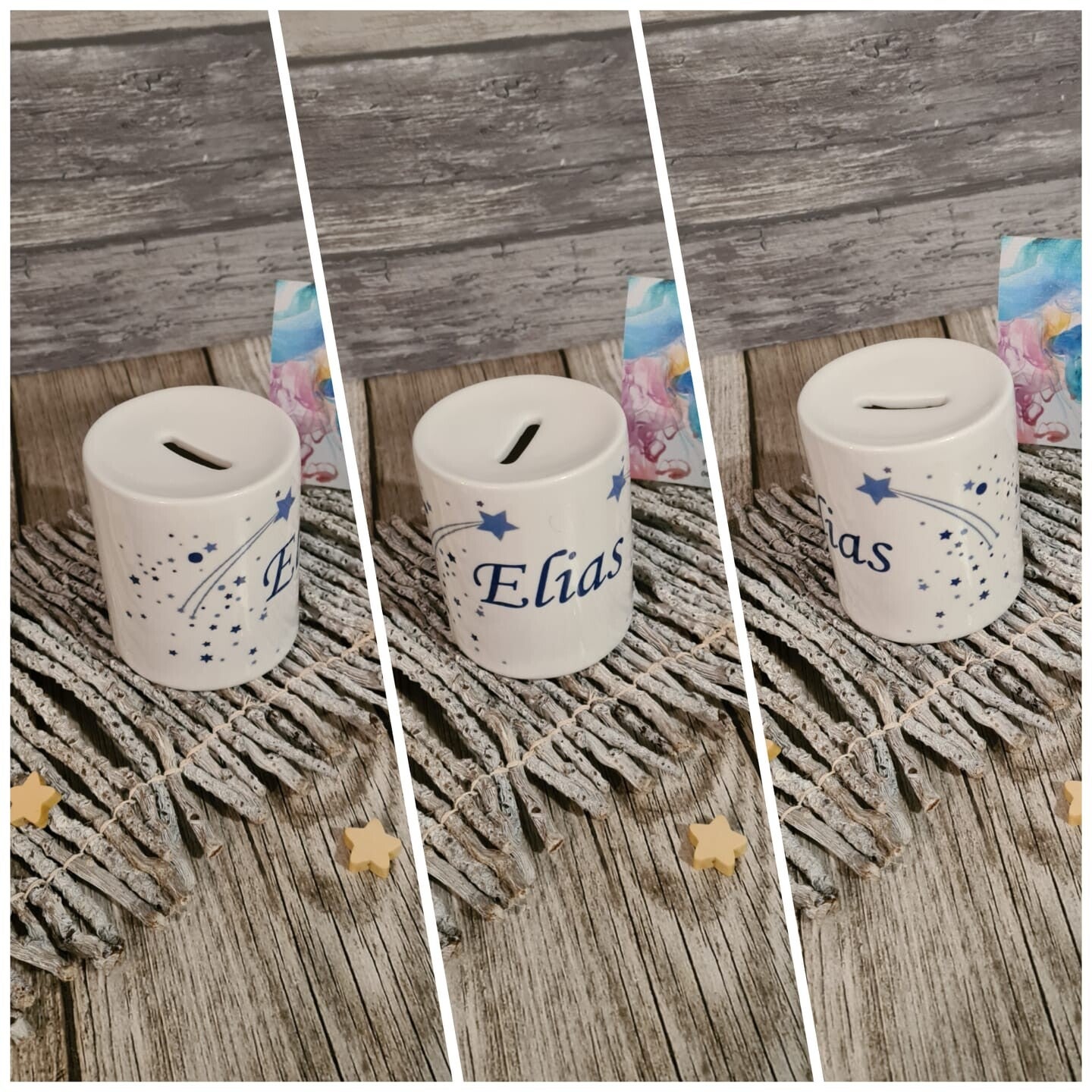 Tirelire personnalisée - Modèle étoile filante bleu