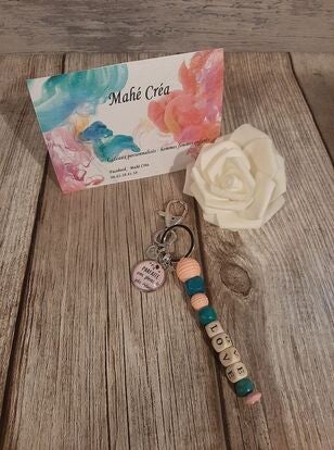 Porte clef perles personnalisé avec cabochon personnalisé - Modèle 100% personnalisable selon vos souhaits