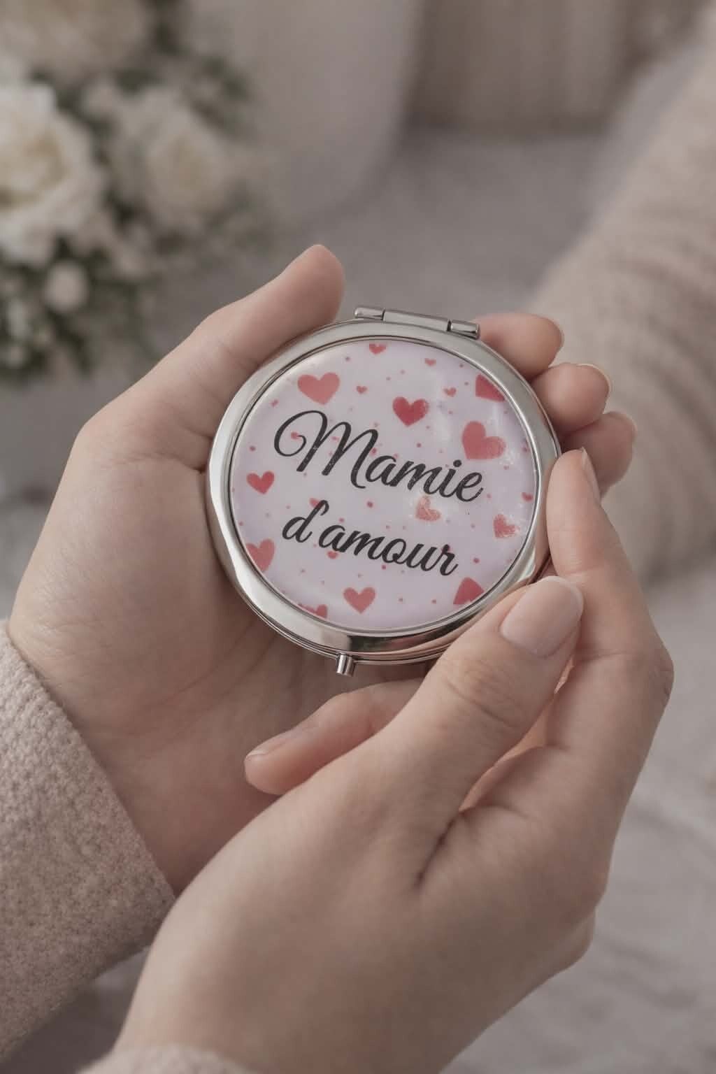 Miroir de poche personnalisé - Modèle fond coeur