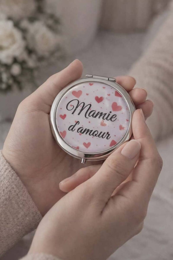Miroir de poche personnalisé - Modèle fond coeur