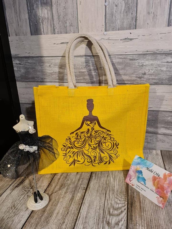 Sac cabas en jute personnalisé - modèle robe de mariée