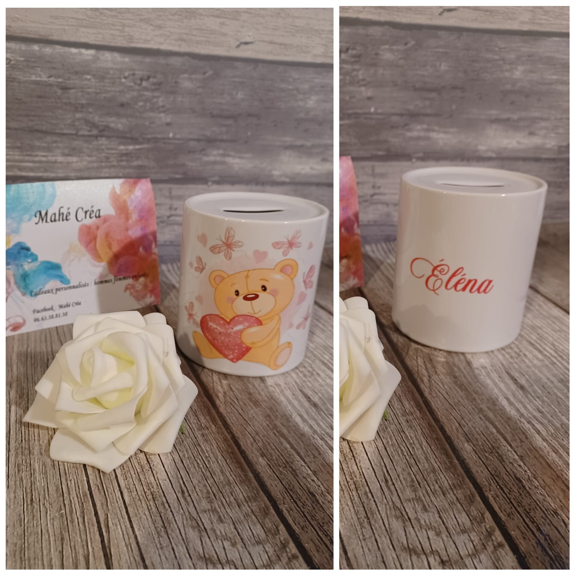 Tirelire personnalisée - Modèle ourson coeur