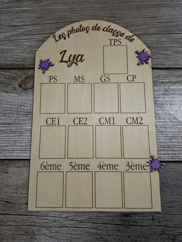 Panneau en bois photos de classe personnalisé - Version française au prénom de Lya