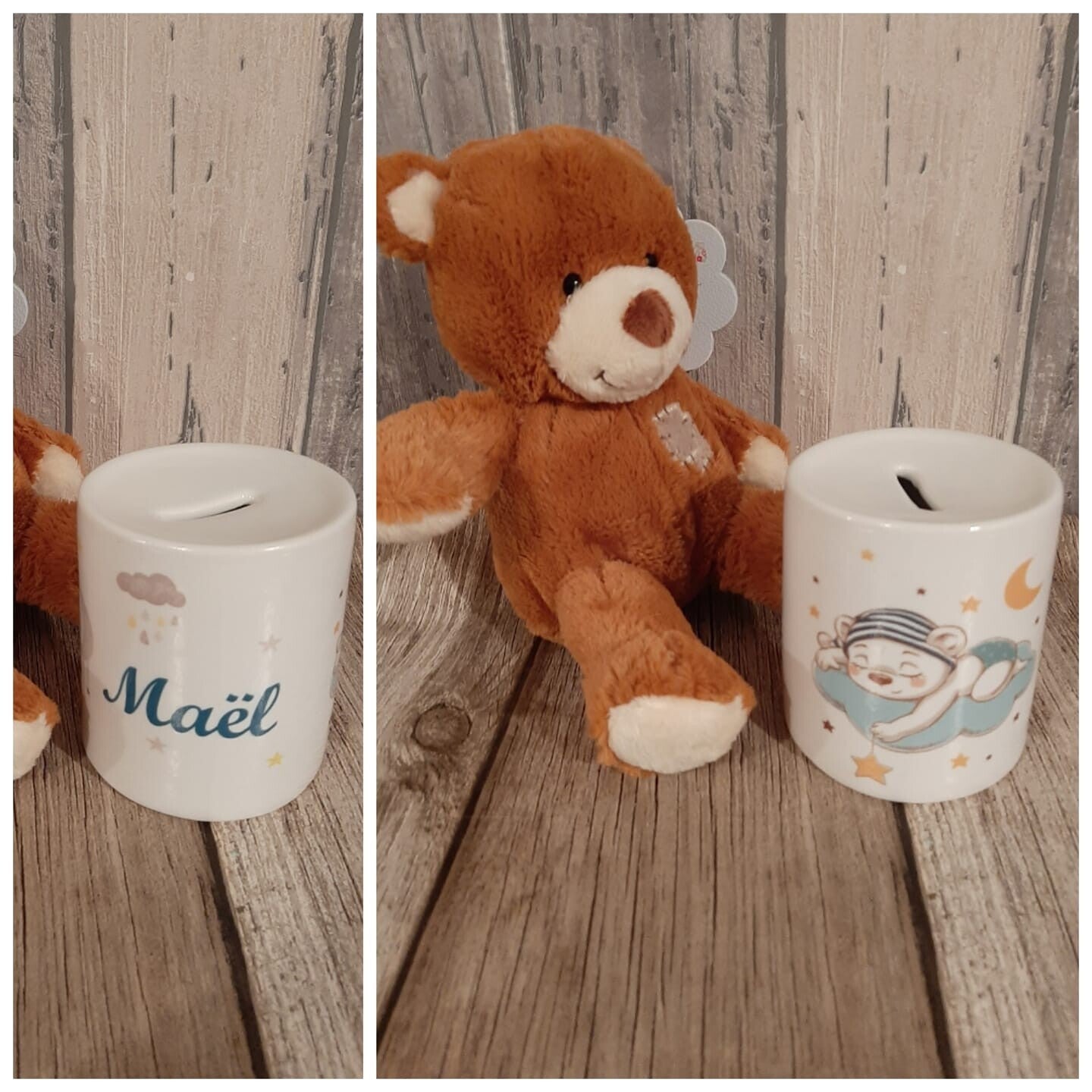 Tirelire personnalisée - Modèle ourson sur nuage