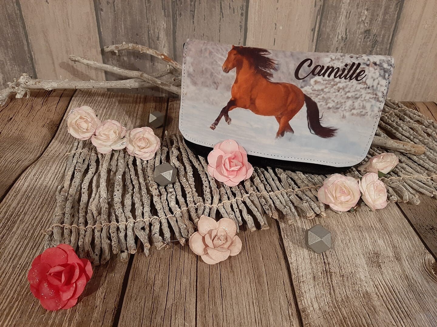 Trousse de toilette personnalisée - Modèle cheval dans la neige