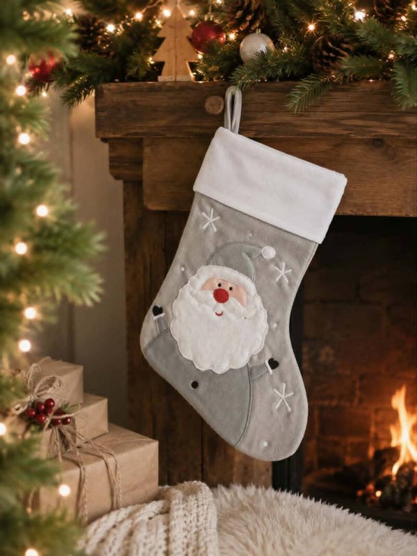 Botte/Chaussette de Noël personnalisée - Modèle Père Noël gris