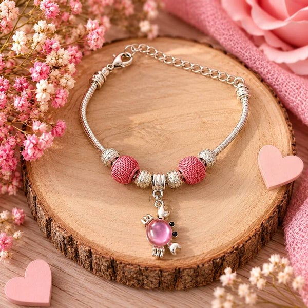 Bracelet style Pandora - Octobre Rose - Crabe