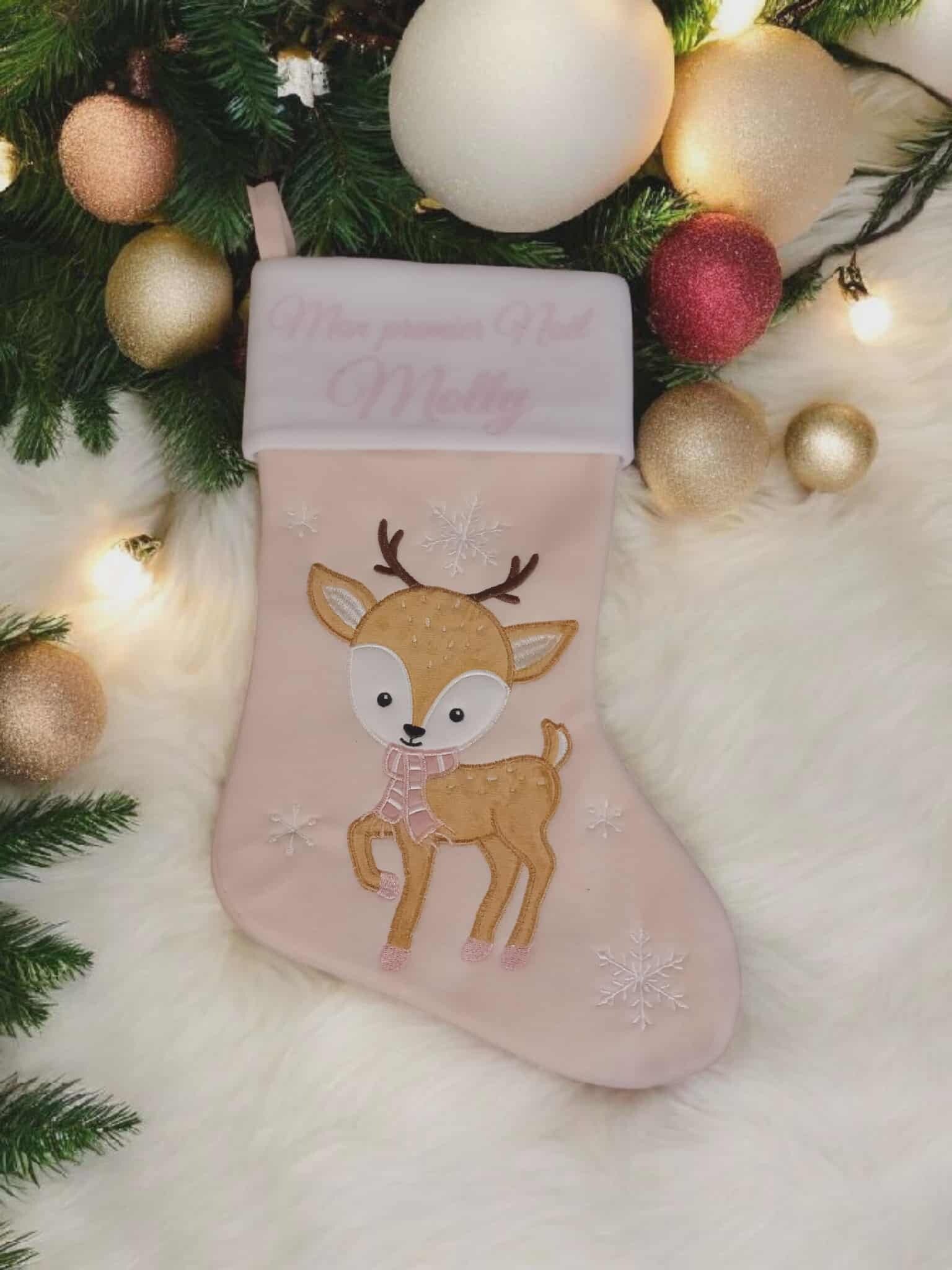 Botte/Chaussette de Noël personnalisée - Modèle faon rose