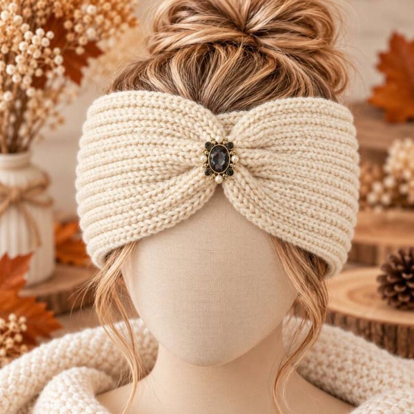 Bandeau femme - Ecru - Accessoire hiver - Taille unique