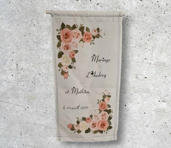 Panneau murale textile personnalisé - Modèle roses rose