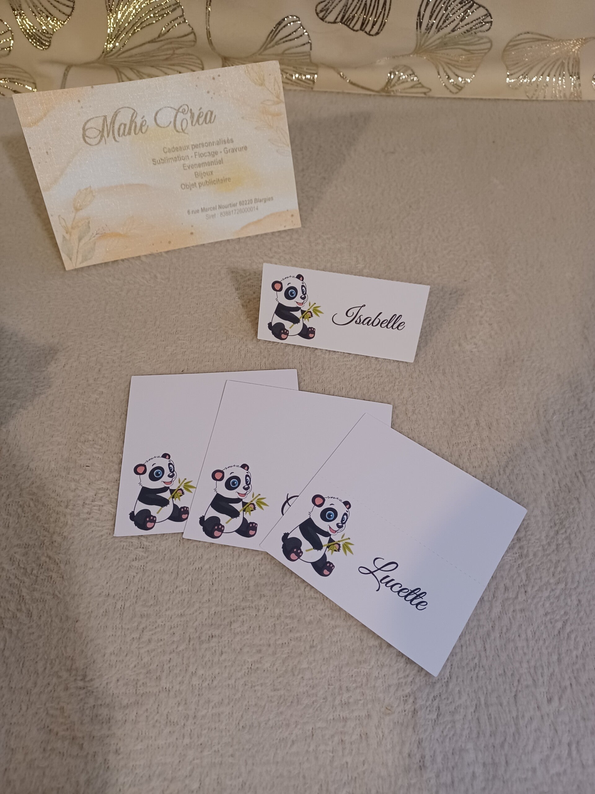 Marque place papier cartonné blanc personnalisé - Modèle panda