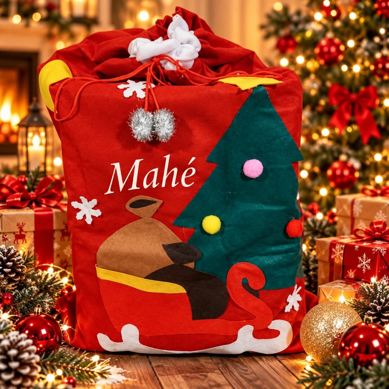 Sac de Noël personnalisé - Hotte de Noël personnalisée - Modèle traineau