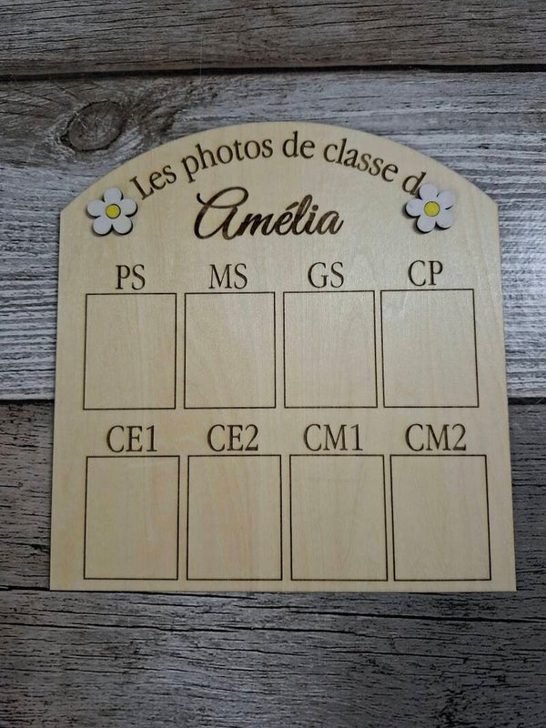 Panneau en bois photos de classe personnalisé - Version française au nom de Amélia