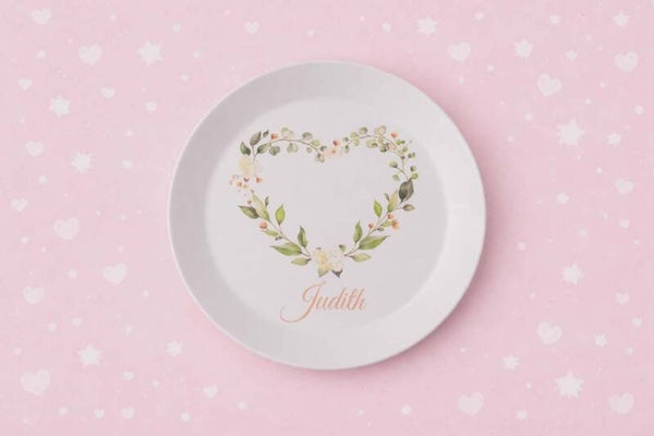 Assiette polymère personnalisée - Modèle coeur fleural