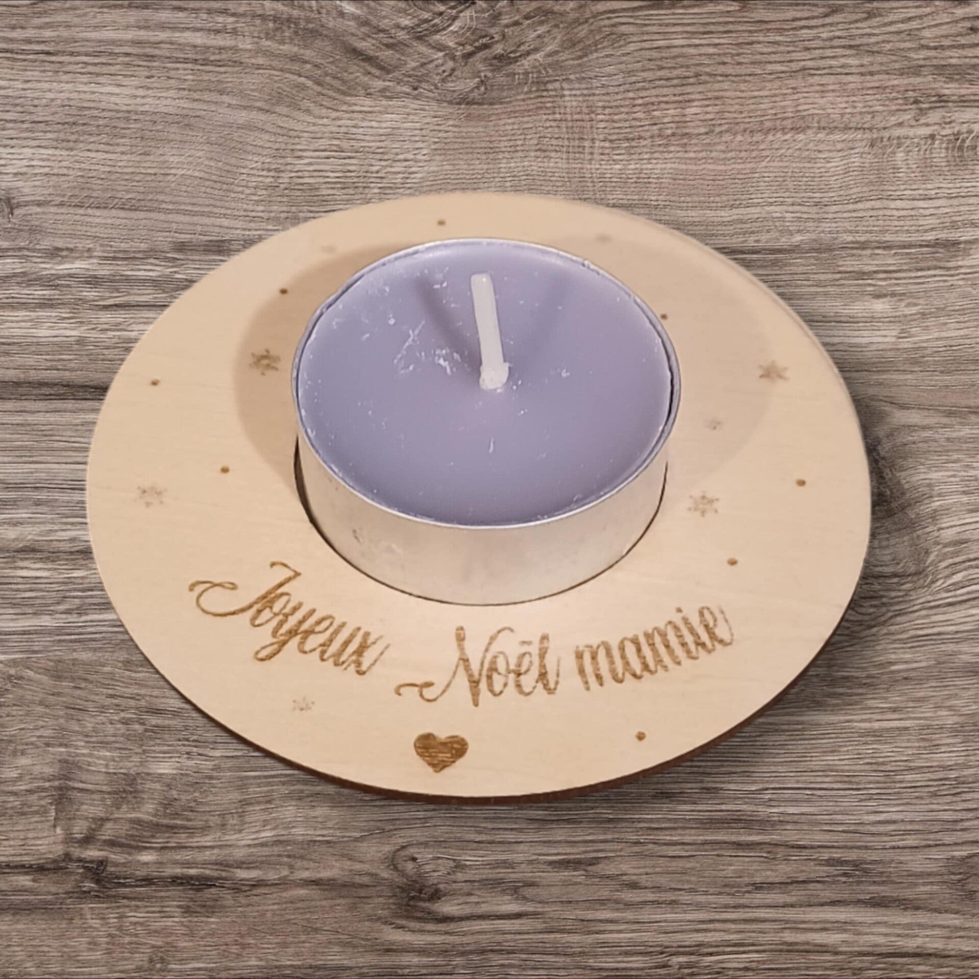 Photophore en bois personnalisé - Modèle coeur et flocon