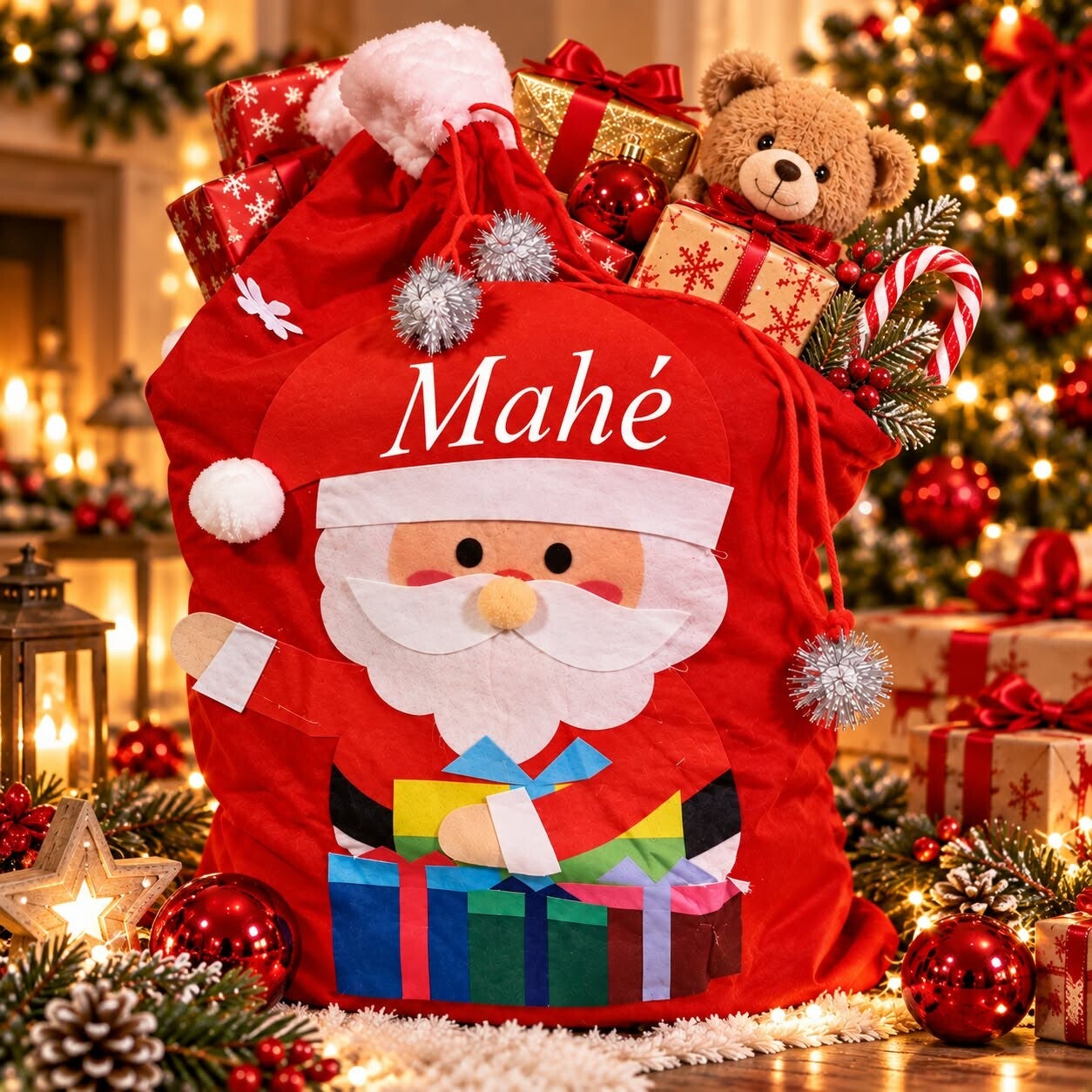 Sac de Noël personnalisé - Hotte de Noël personnalisée - Modèle Père Noël