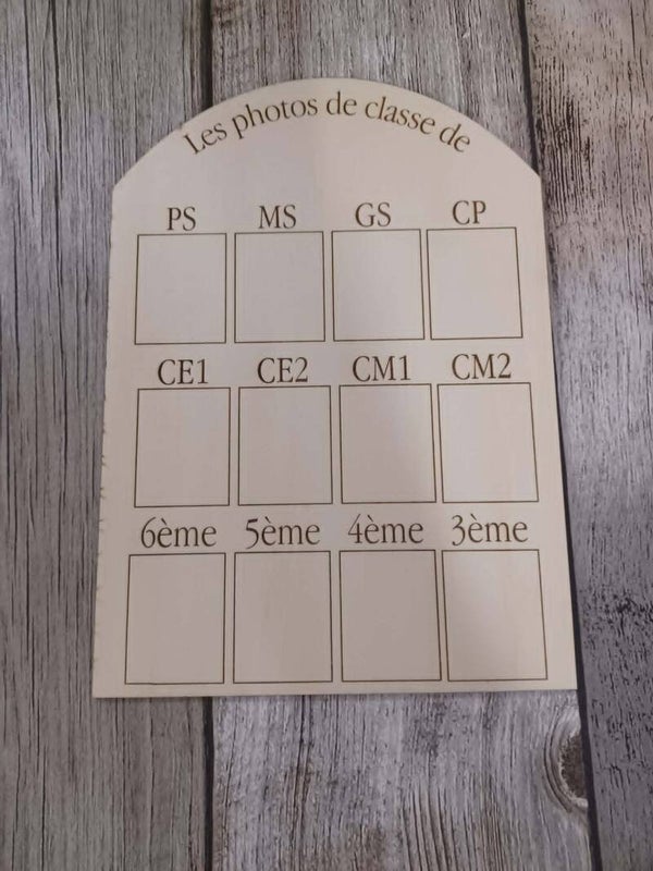 Panneau en bois photos de classe personnalisé - Version française - Motif au choix