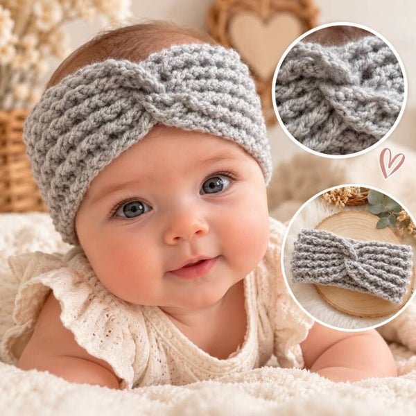 Bandeau bébé - Gris - Accessoire hiver - 0/3 mois
