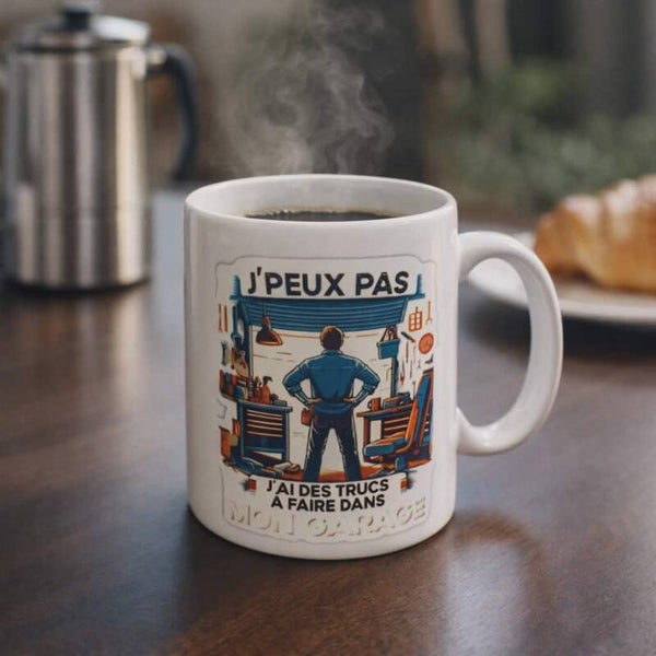 Mug personnalisé - Modèle "J'peux pas j'ai des trucs a faire dans mon garage"